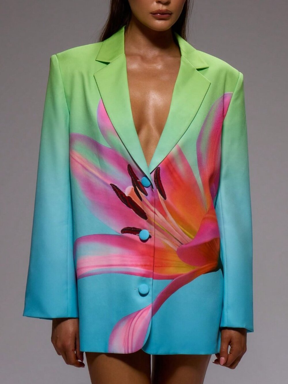 Multicolor Boxy Women's Casual Oversized Blazer Dress with Shoulder Pads